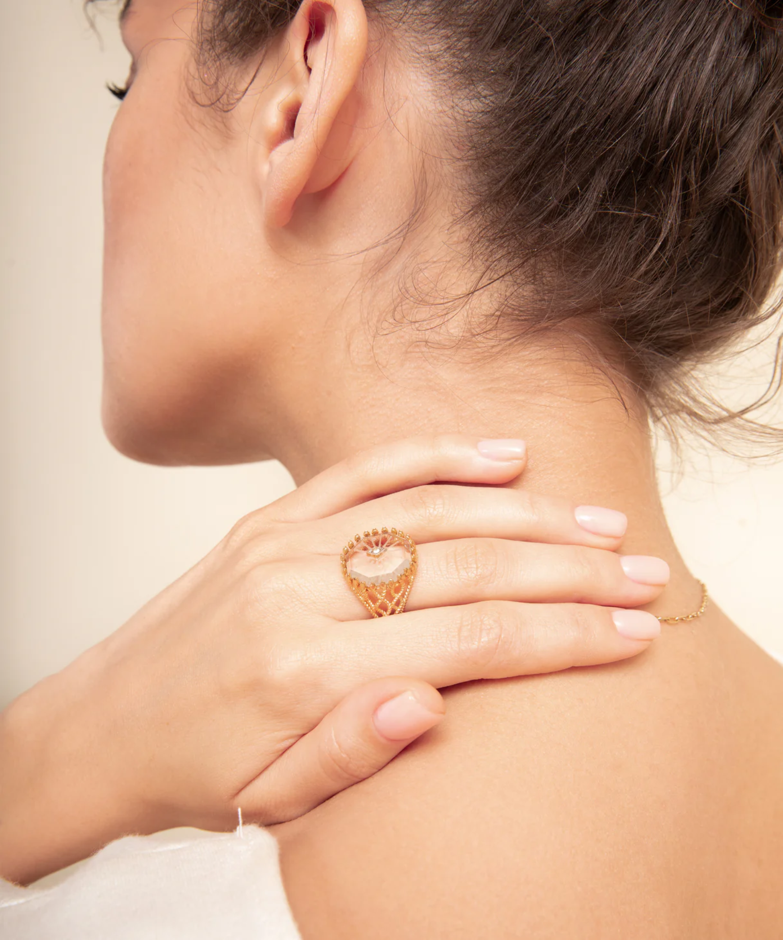 Yılan Kristal Telkari Altın Yüzük resmi