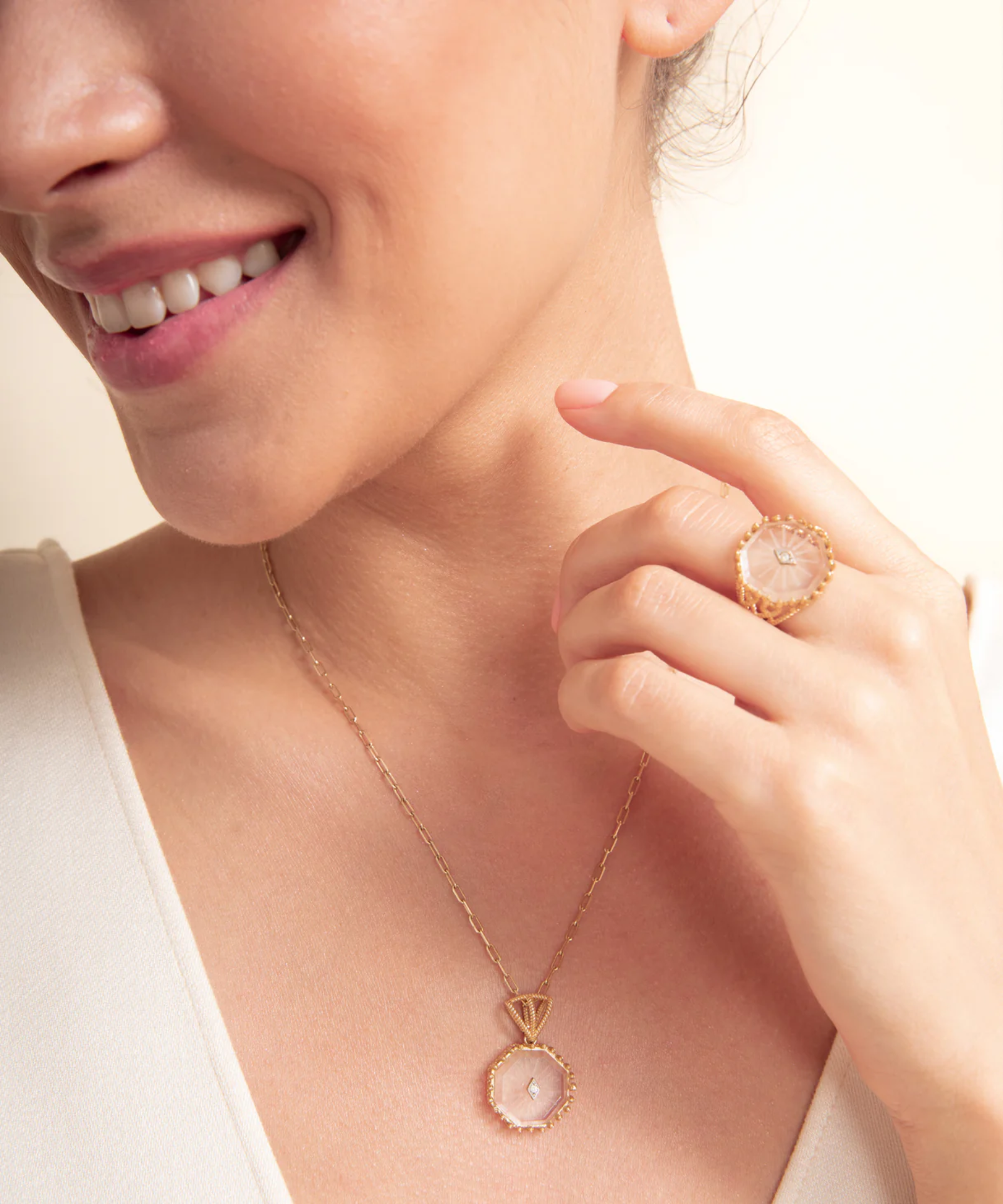 Yılan Kristal Telkari Altın Yüzük resmi