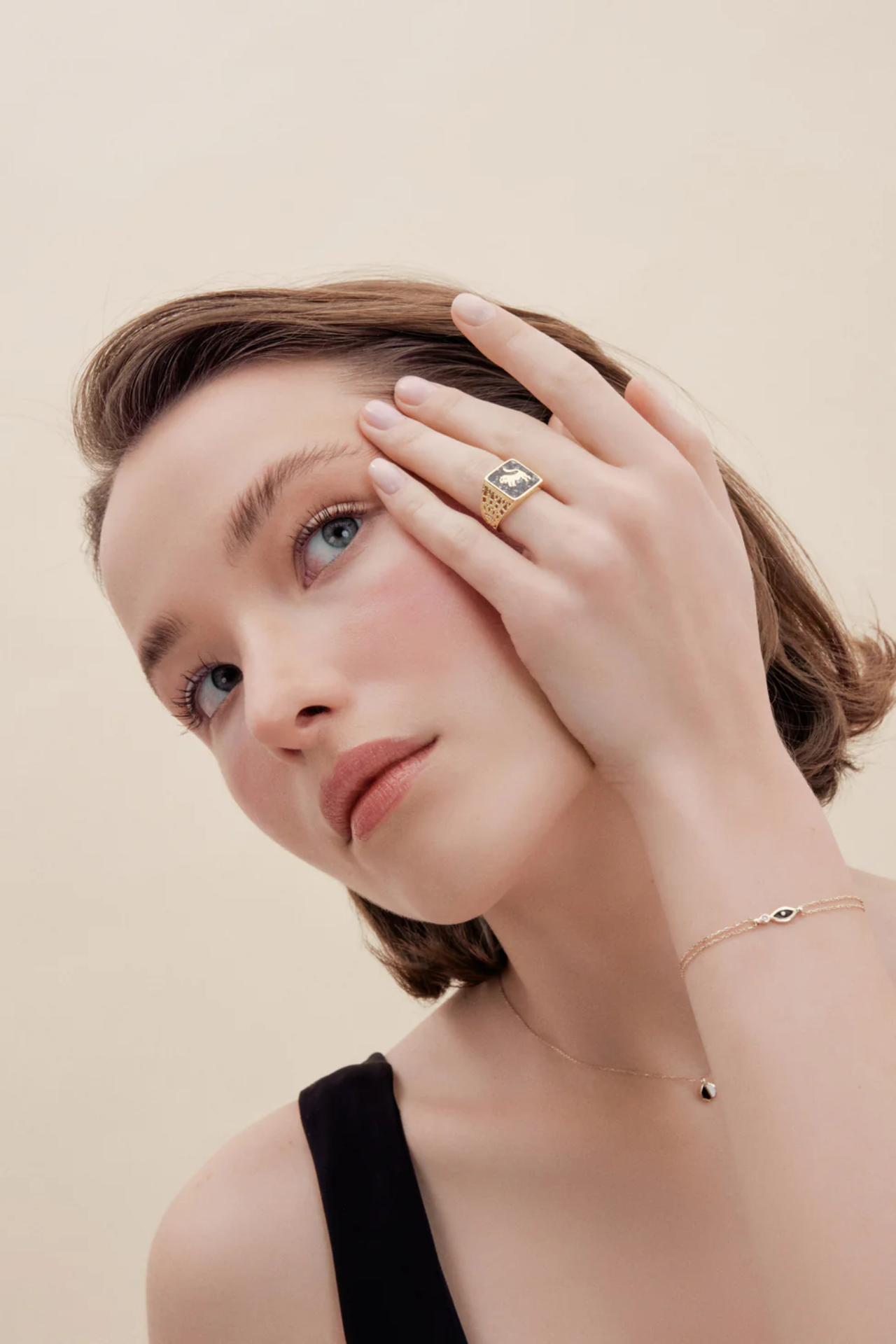 Siyah İnci Aslan Telkari Unisex Yüzük resmi