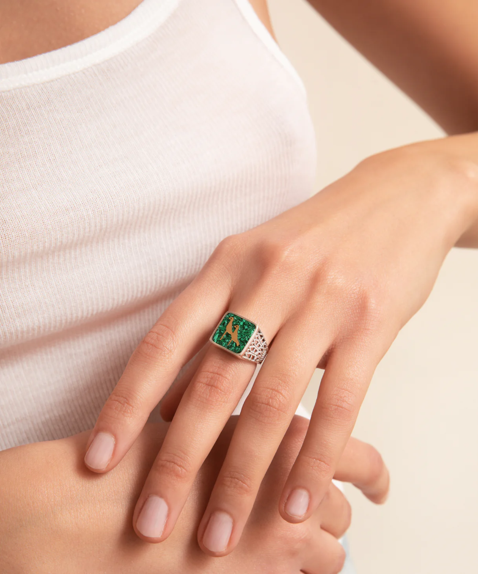 Malahit Turna Telkari Unisex Yüzük resmi