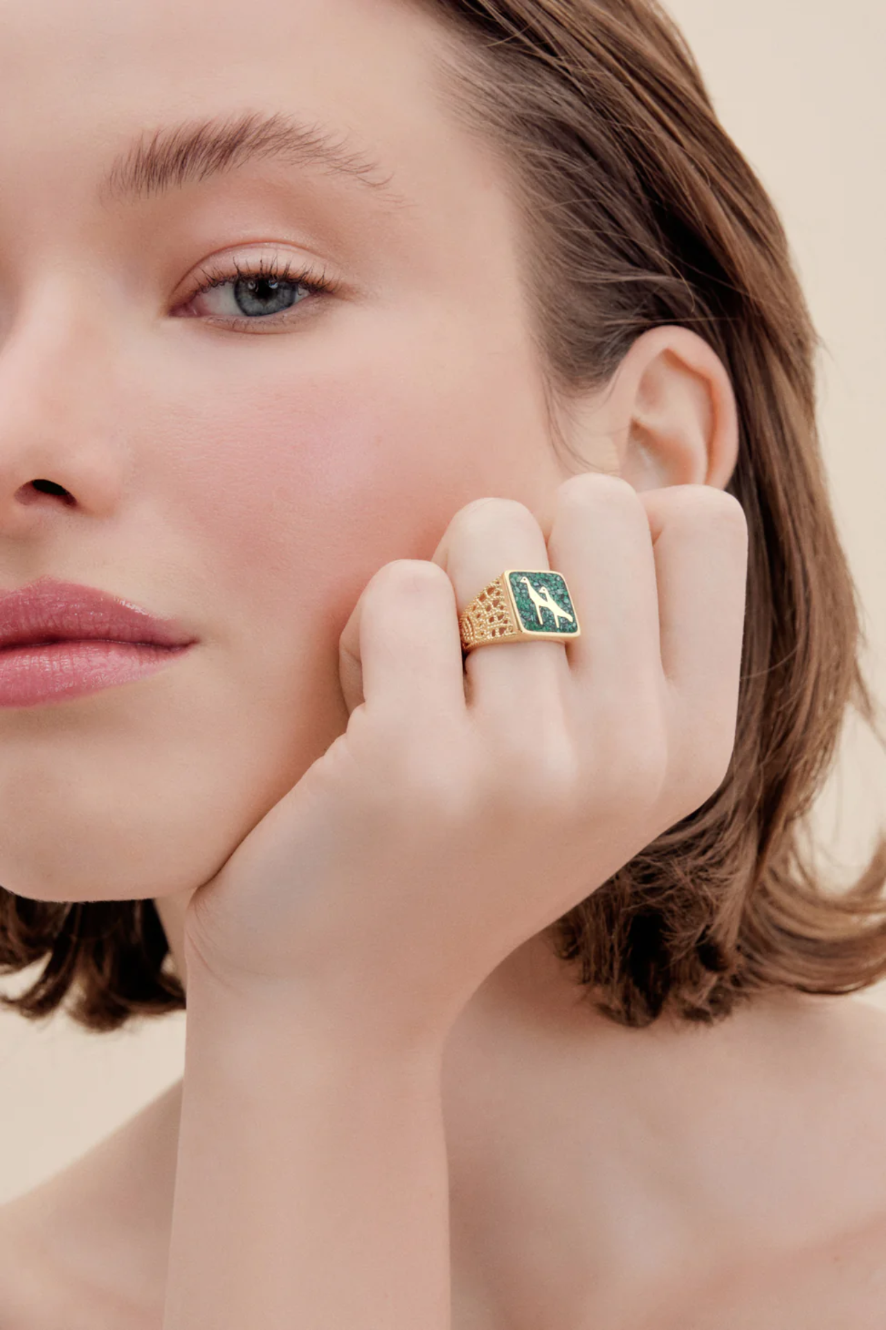 Malahit Turna Telkari Unisex Yüzük resmi