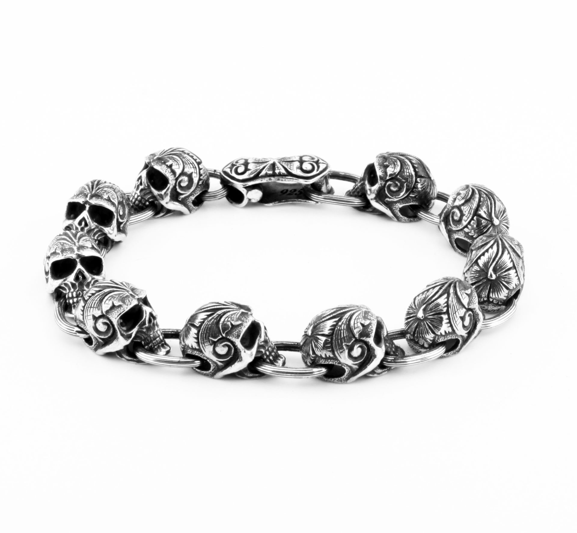 3D Engraved Skull Erkek Gümüş Bleklik resmi