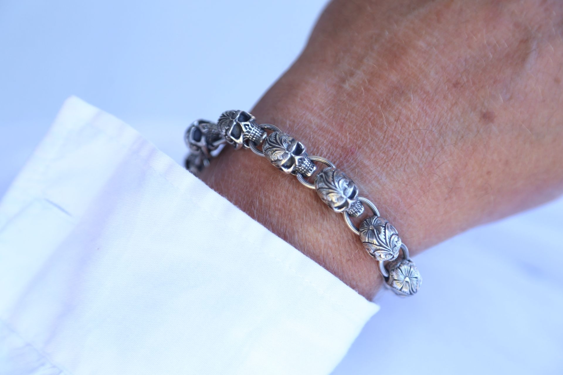 3D Engraved Skull Erkek Gümüş Bleklik resmi