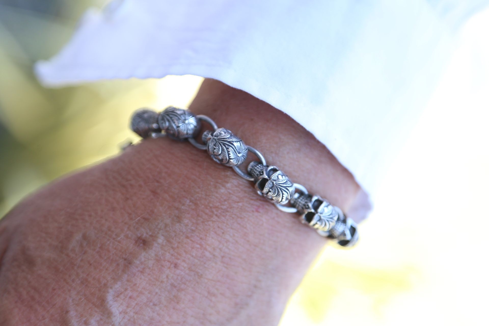 3D Engraved Skull Erkek Gümüş Bleklik resmi