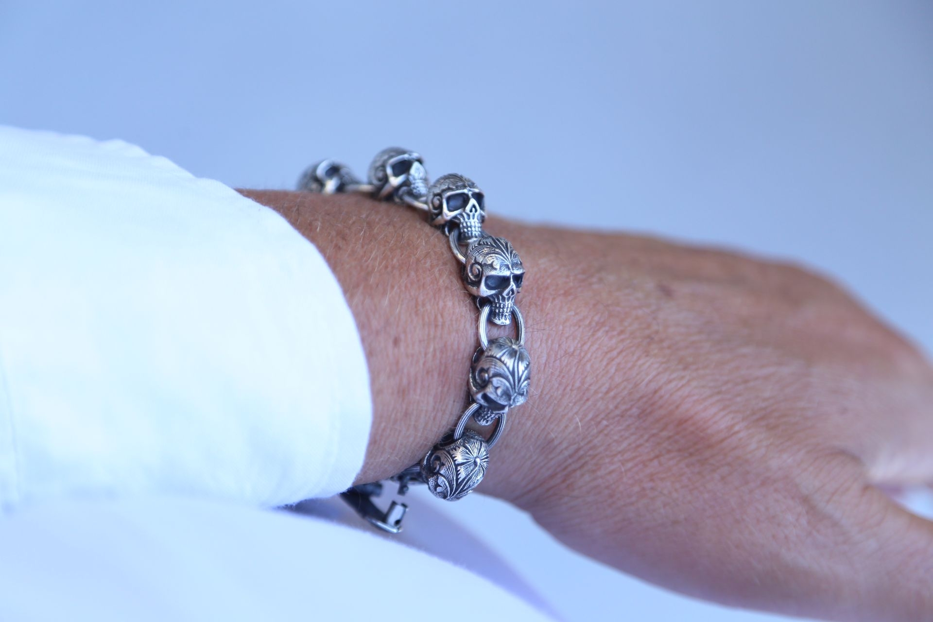 3D Engraved Skull Erkek Gümüş Bleklik resmi