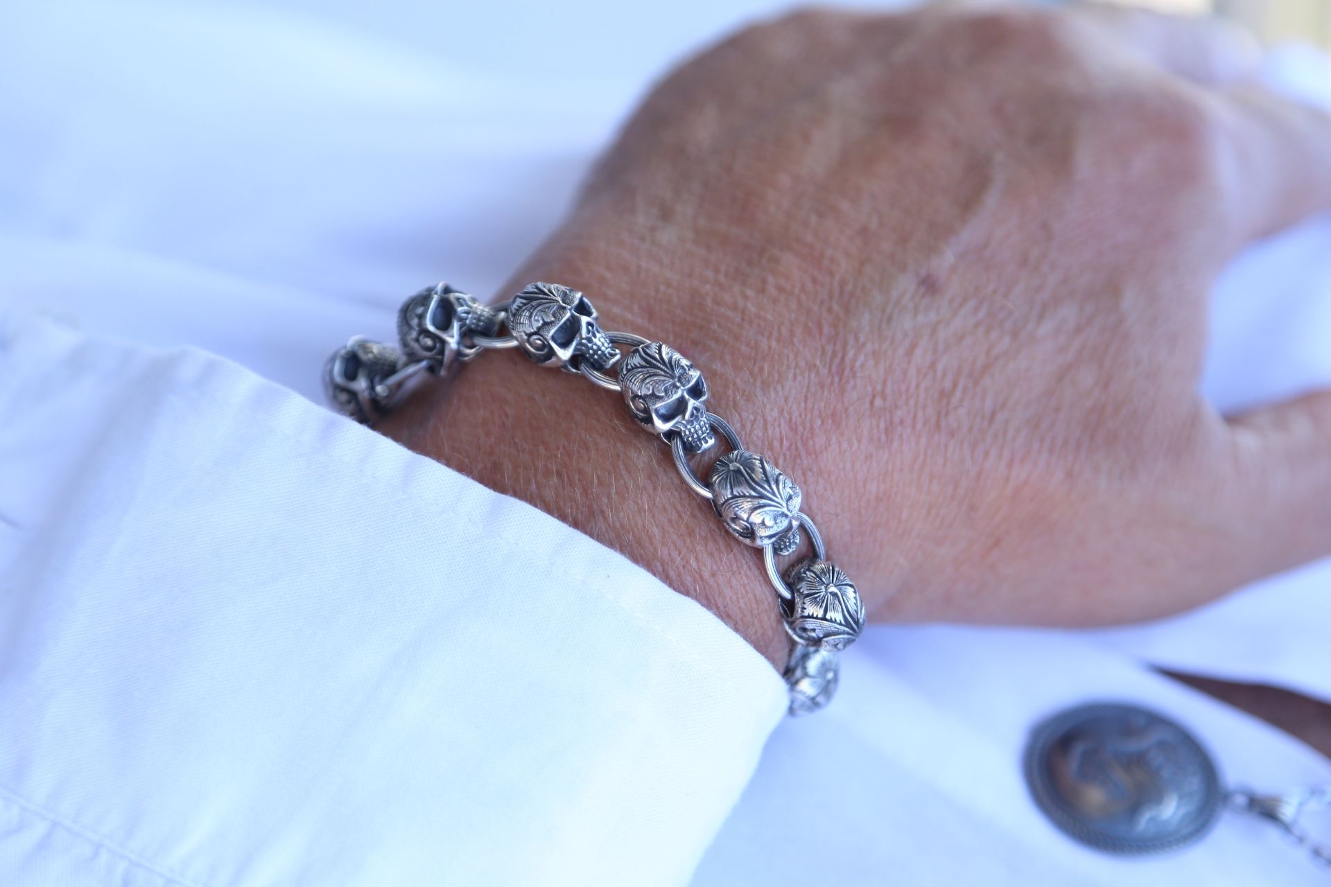 3D Engraved Skull Erkek Gümüş Bleklik resmi