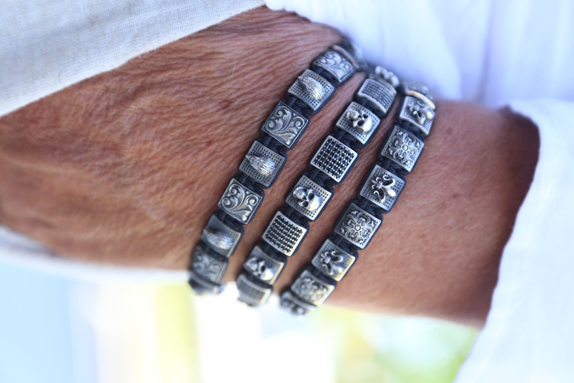 Eagle Zircon 11mm Macrame Erkek Gümüş Bileklik resmi