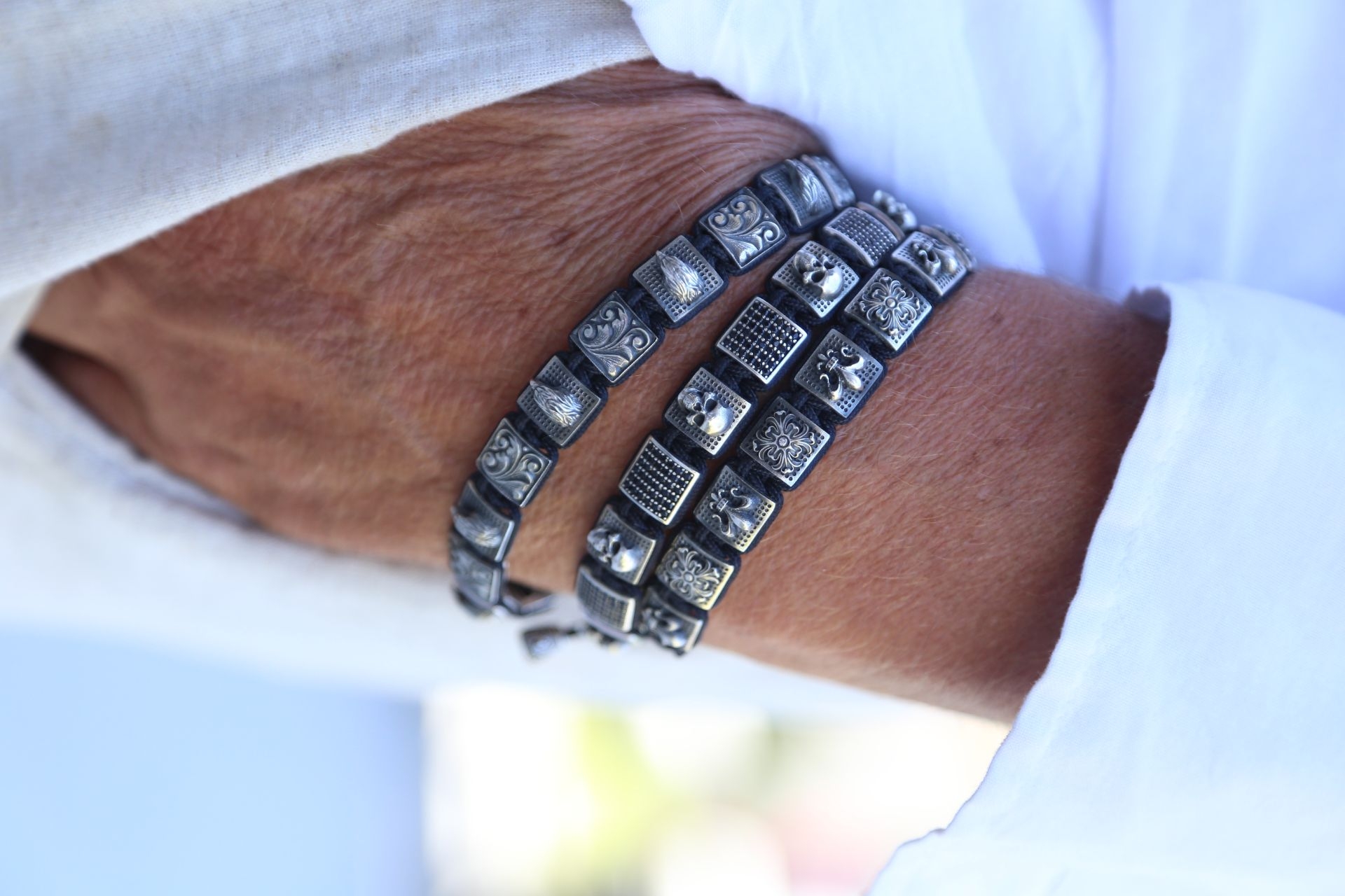 Eagle Zircon 11mm Macrame Erkek Gümüş Bileklik resmi