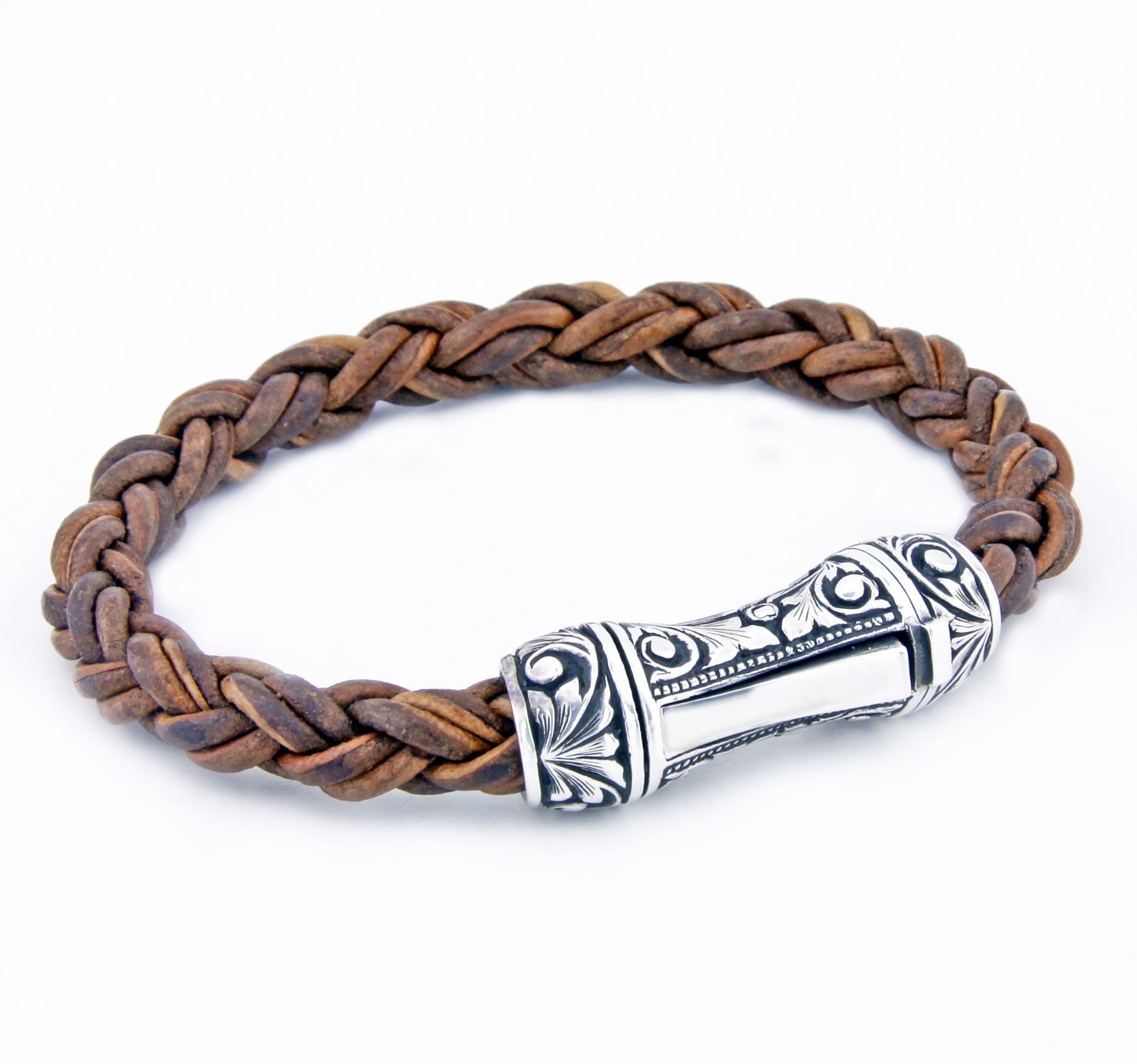 Single Lock Curved Gümüş Bileklik resmi