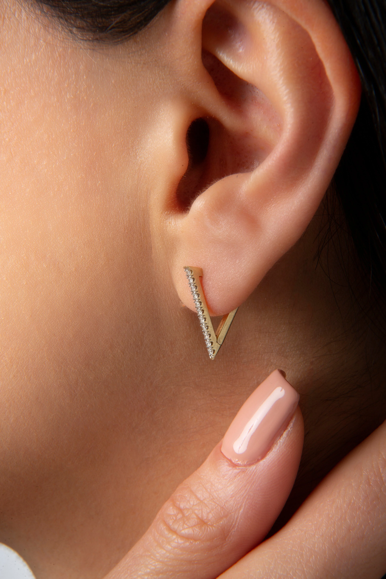 Mini Üçgen Diamond Altın Küpe resmi