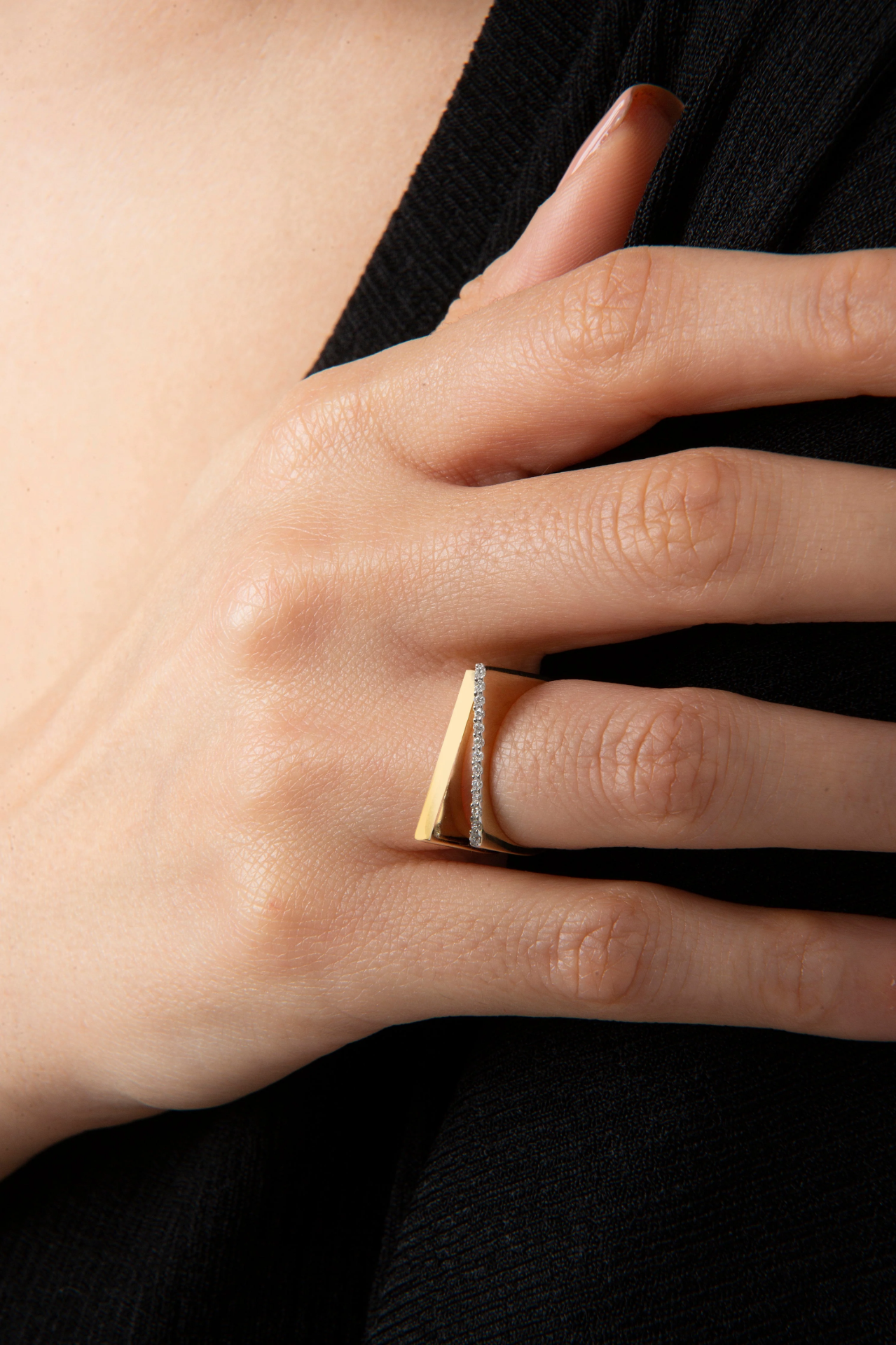 Angled Diamond Double Sarı Altın Yüzük resmi