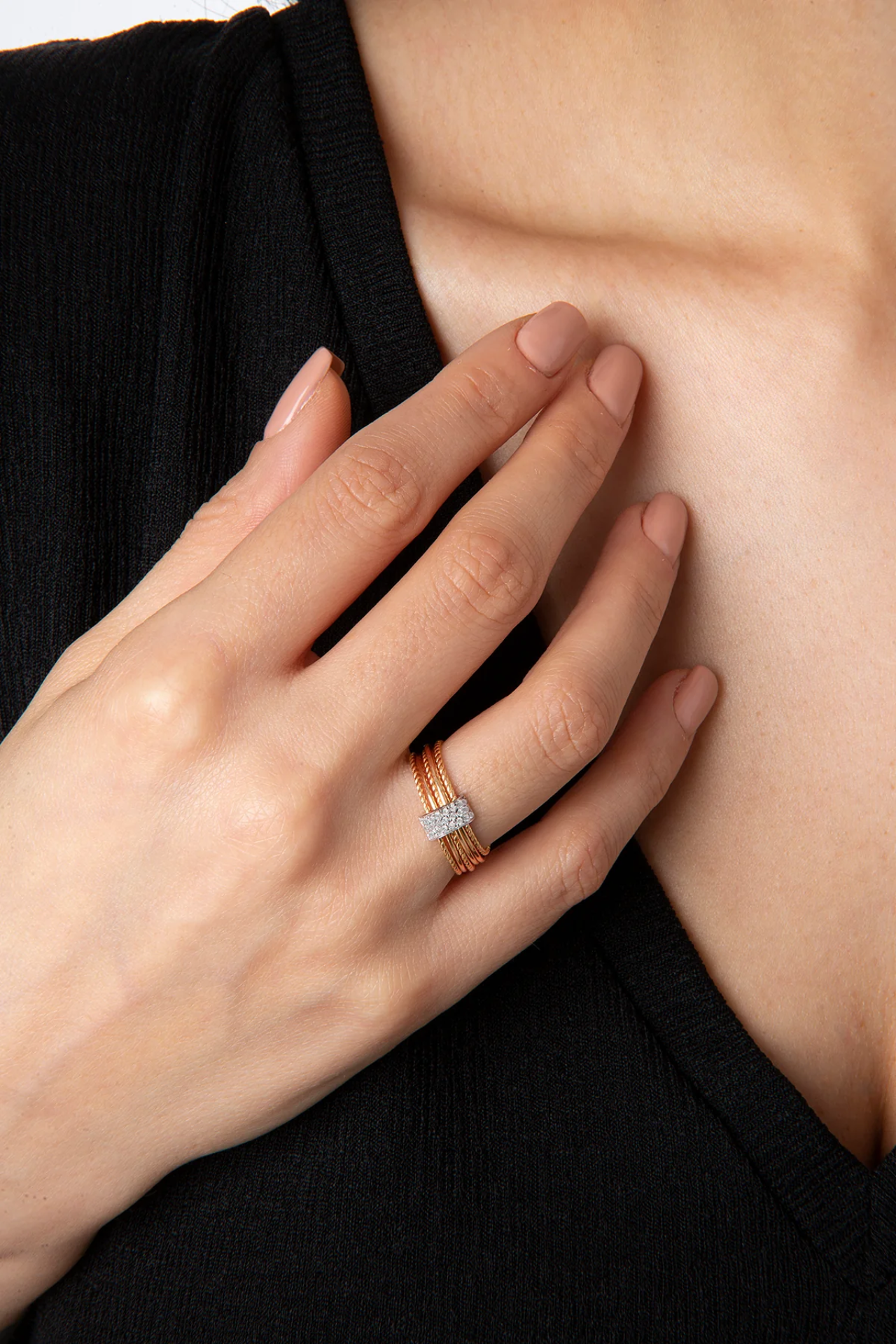 Mini Attached Coils Pembe Altın Yüzük resmi