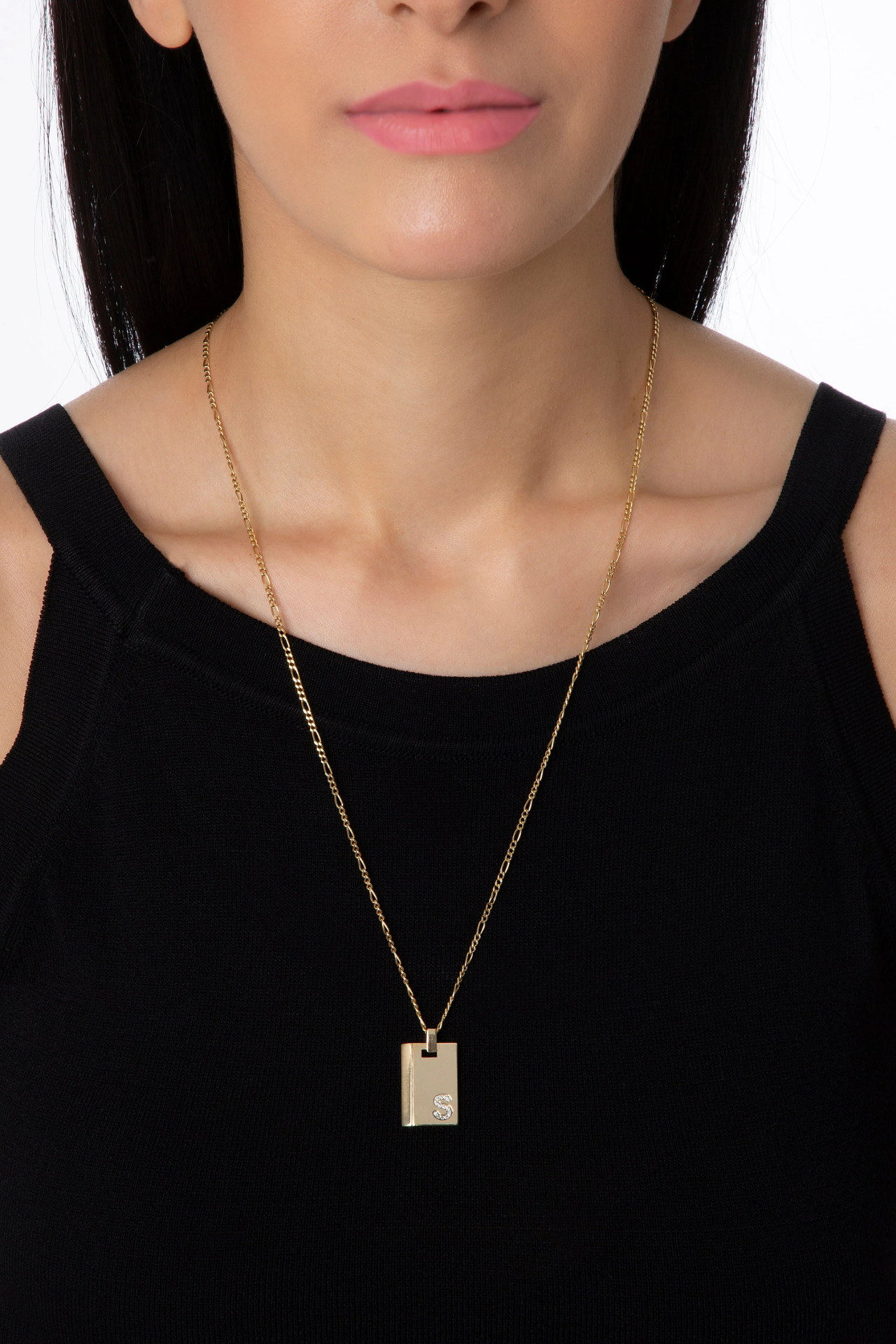 Initial Plate Sarı Altın Kolye resmi