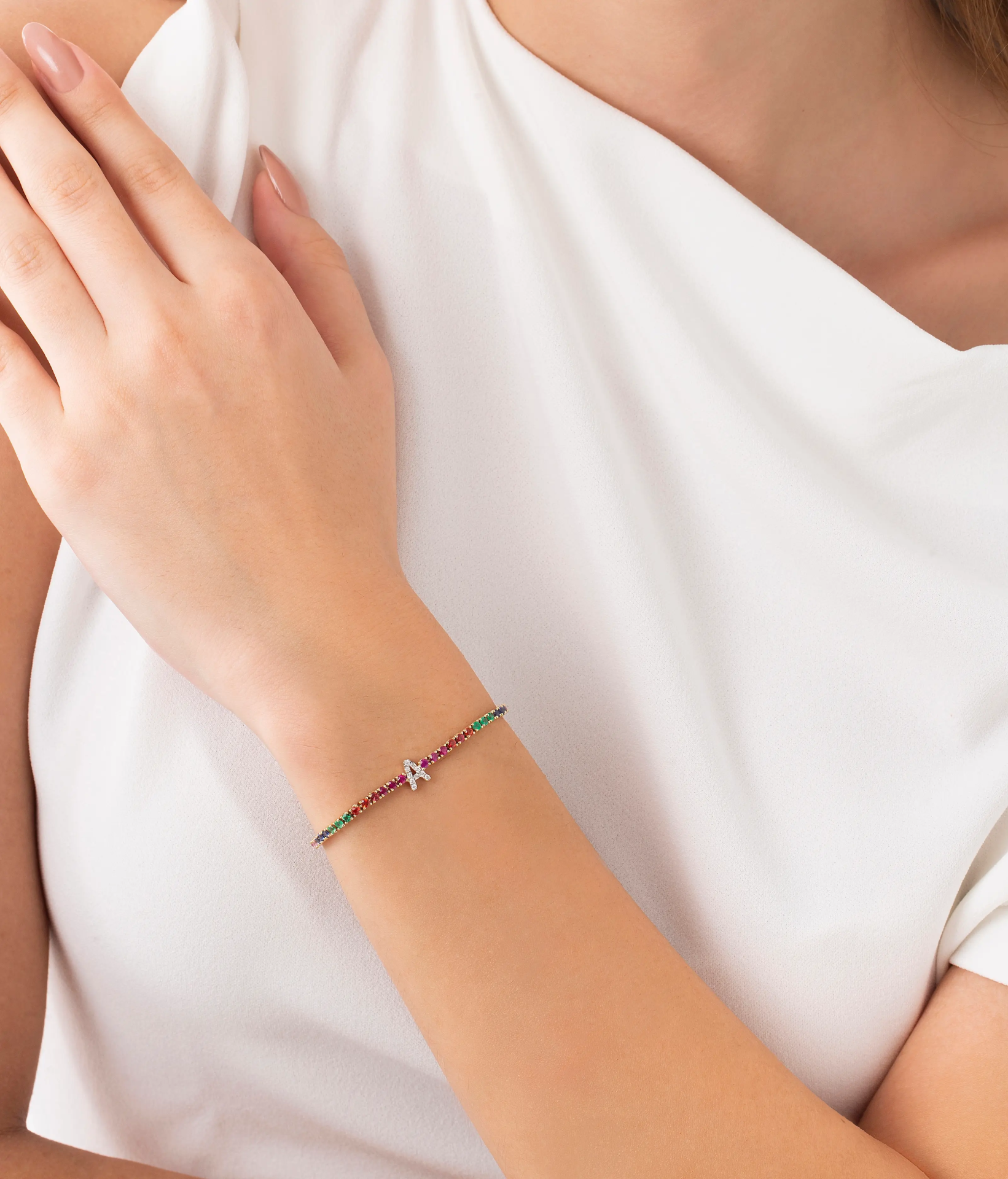 Rainbow Pırlanta A Harfi Bilezik resmi