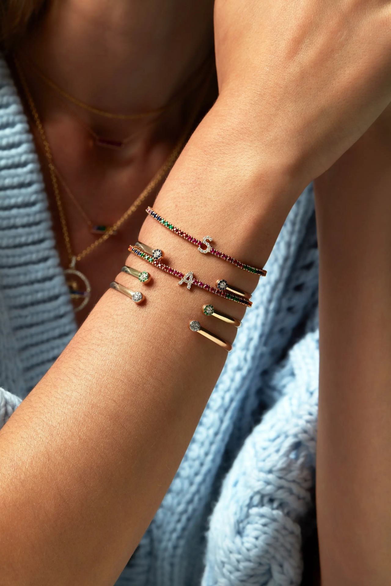 Rainbow Pırlanta A Harfi Bilezik resmi