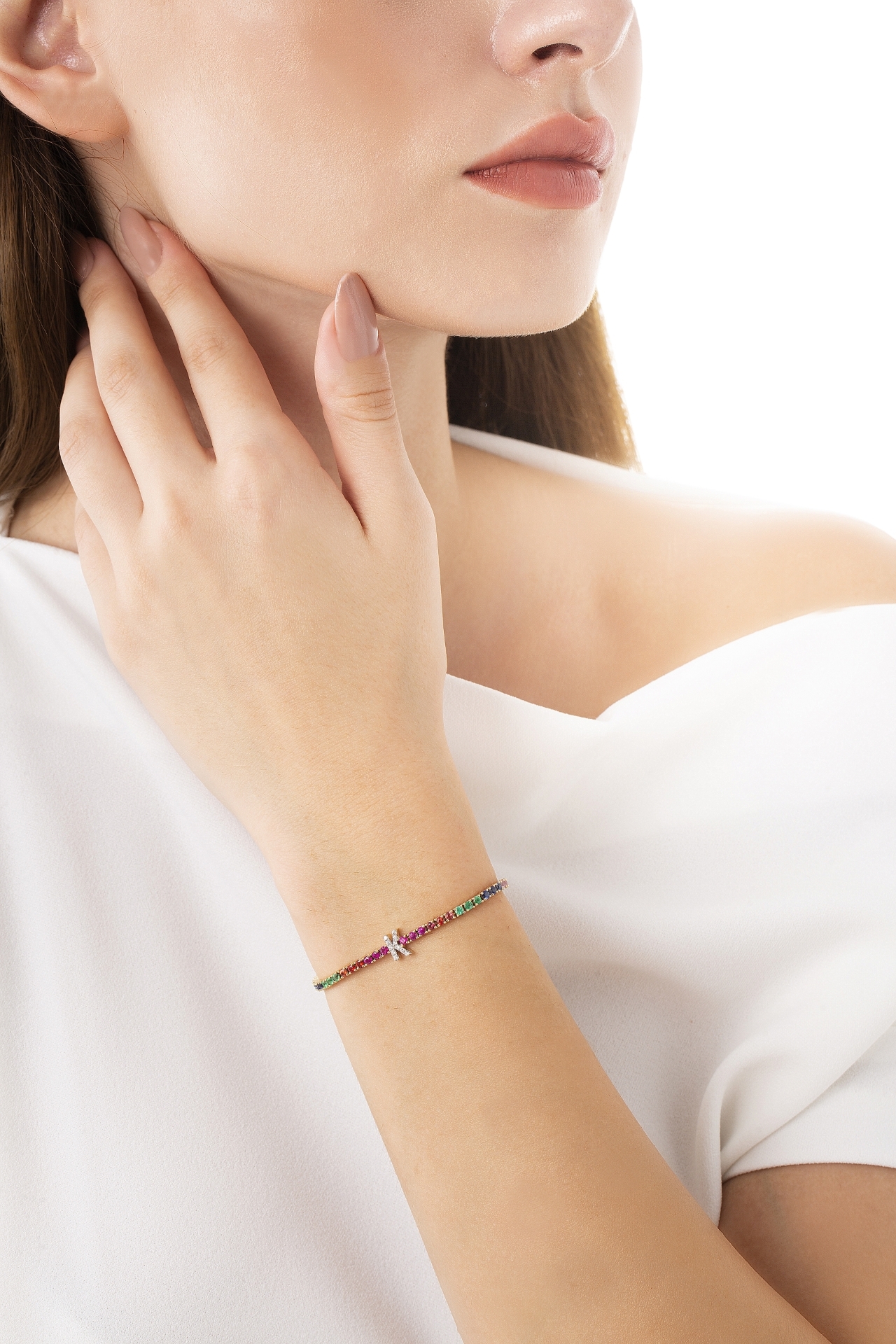 Rainbow Pırlanta K Harfi Bilezik resmi