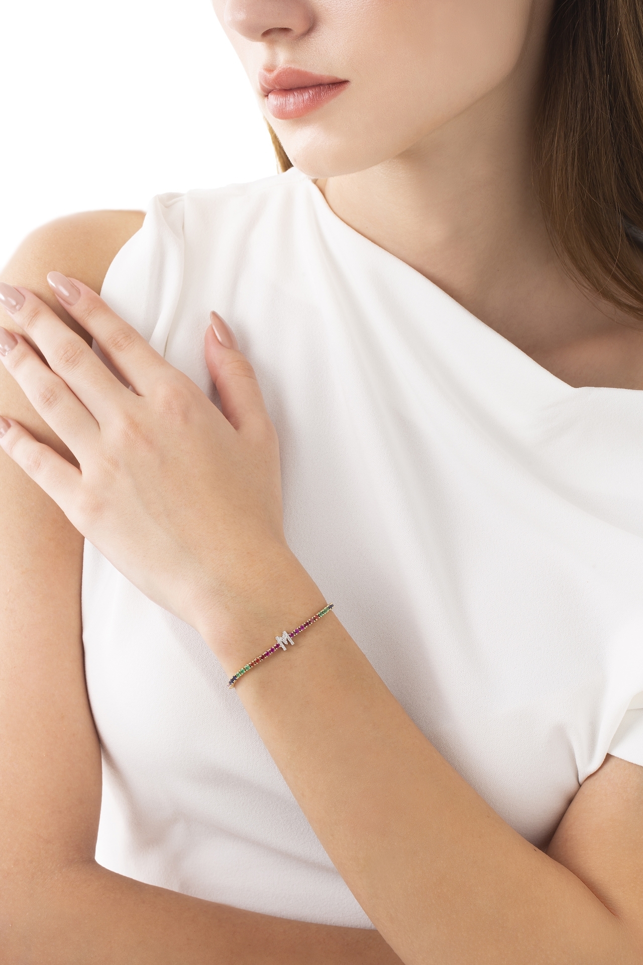 Rainbow Pırlanta M Harfi Bilezik resmi