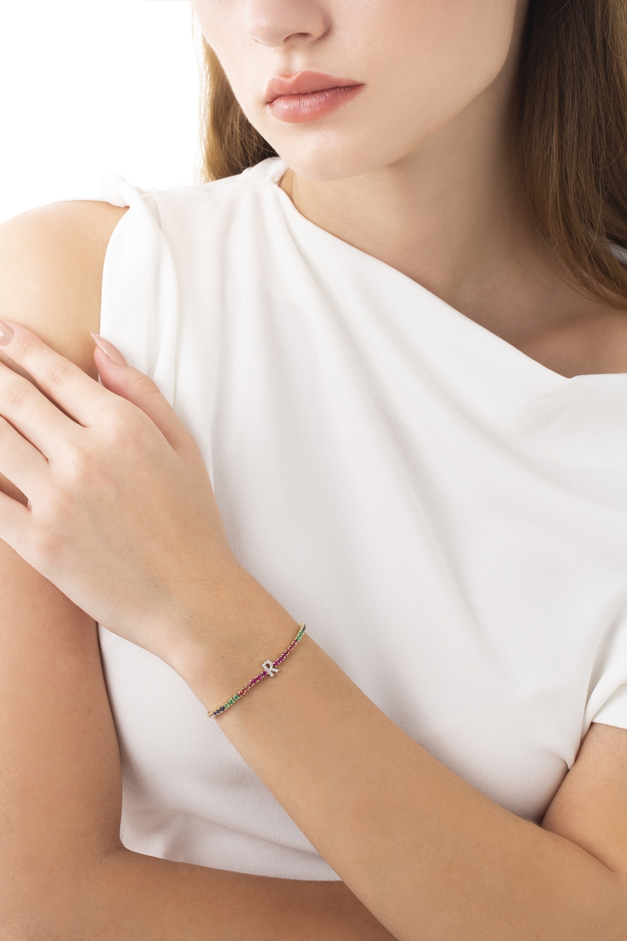 Rainbow Pırlanta R Harfi Bilezik resmi