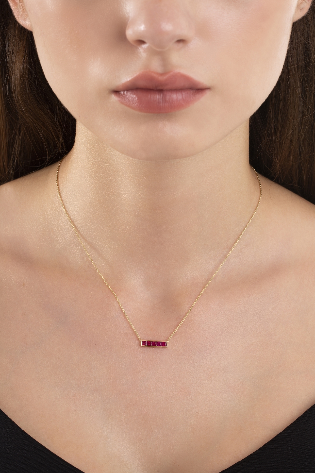 Yakut Bar Kırmızı Altın Kolye resmi