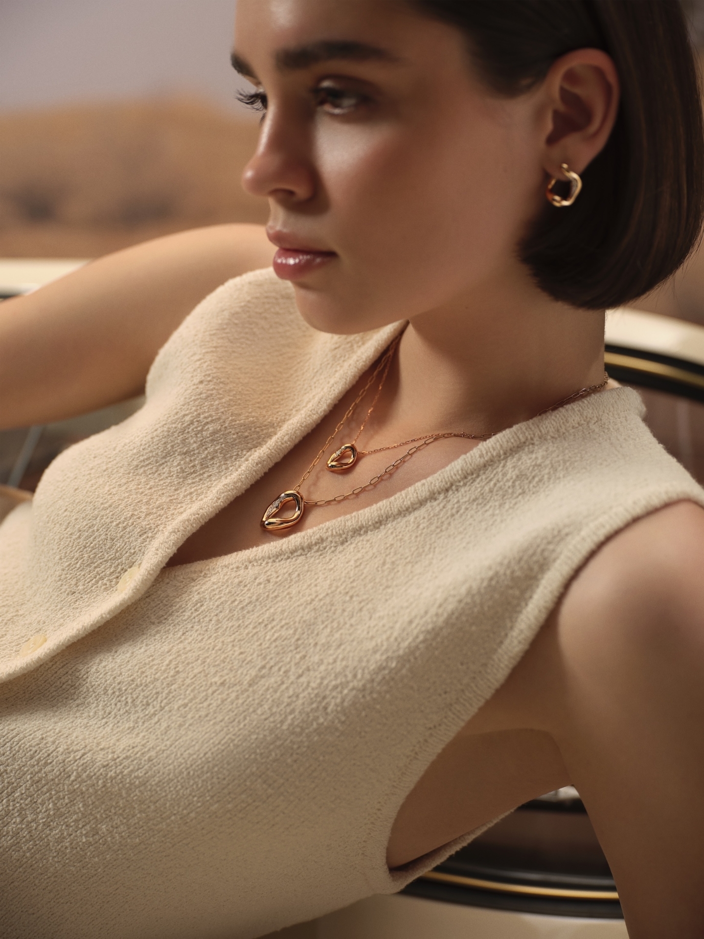 Mini Stream Sarı Altın Pırlanta Kolye resmi