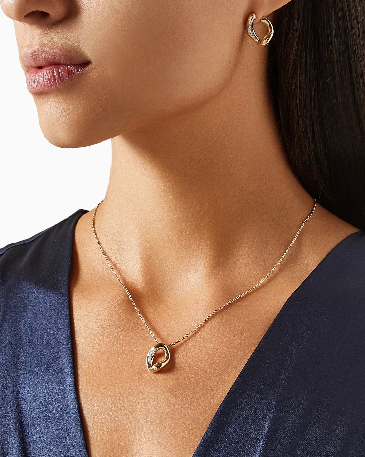 Mini Stream Sarı Altın Pırlanta Kolye resmi