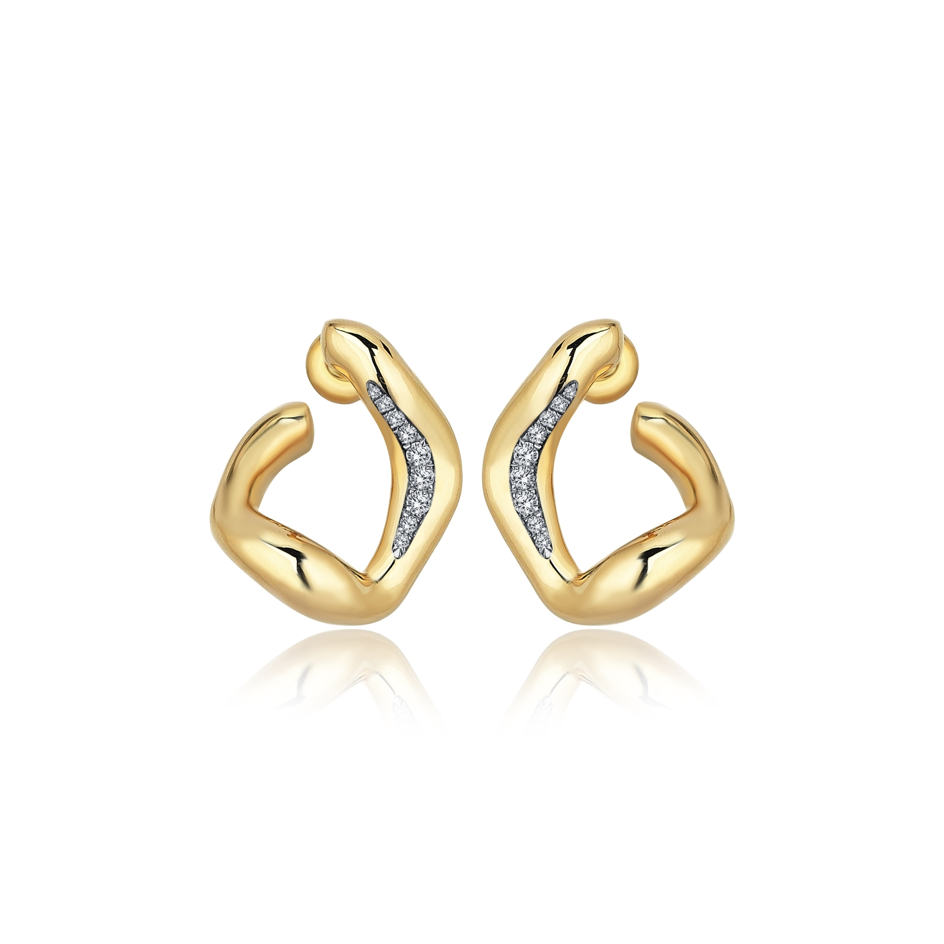 Mini Stream Sarı Altın Pırlanta Küpe resmi