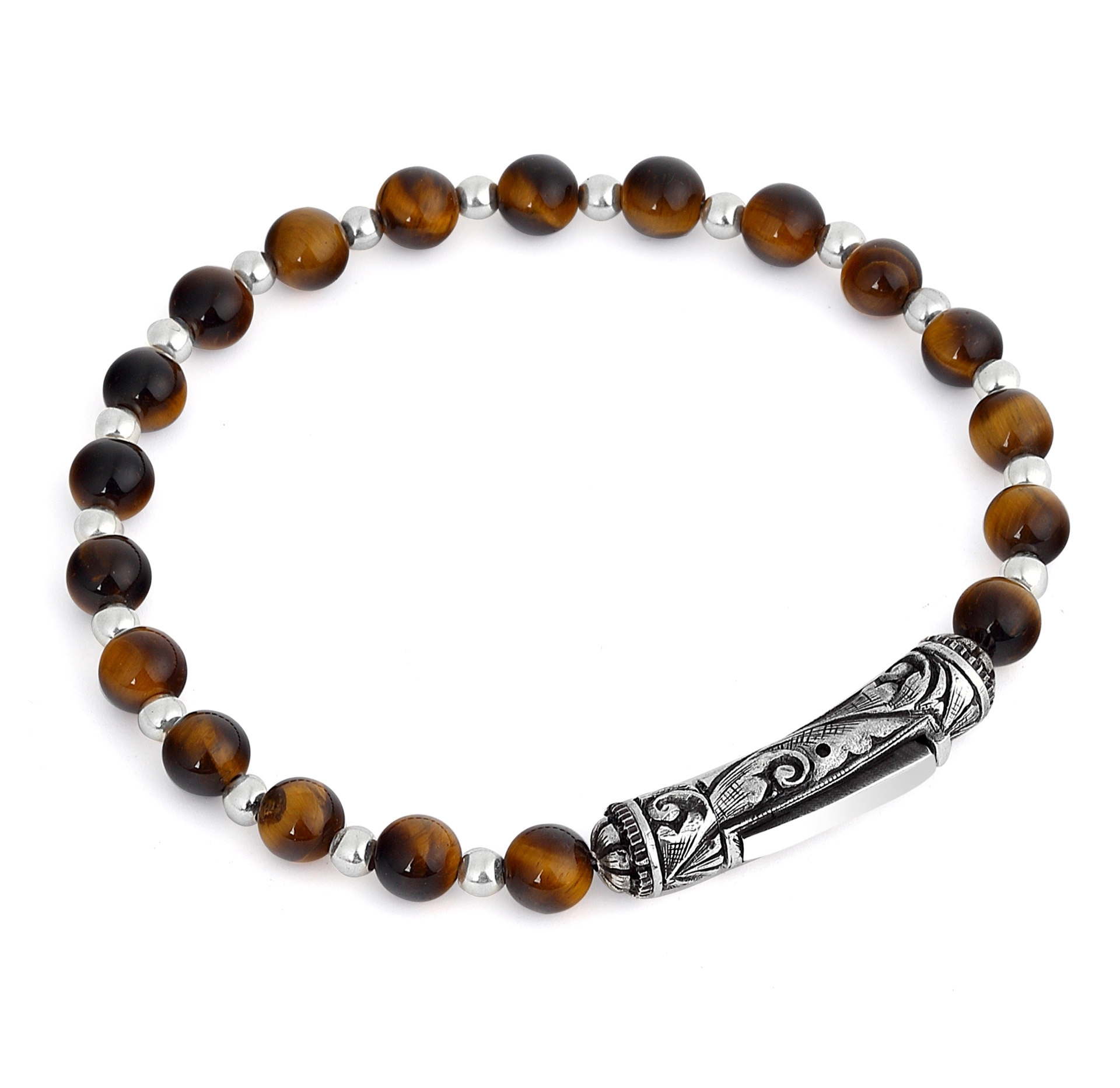 Single Lock M Engraved Erkek Gümüş Bileklik resmi