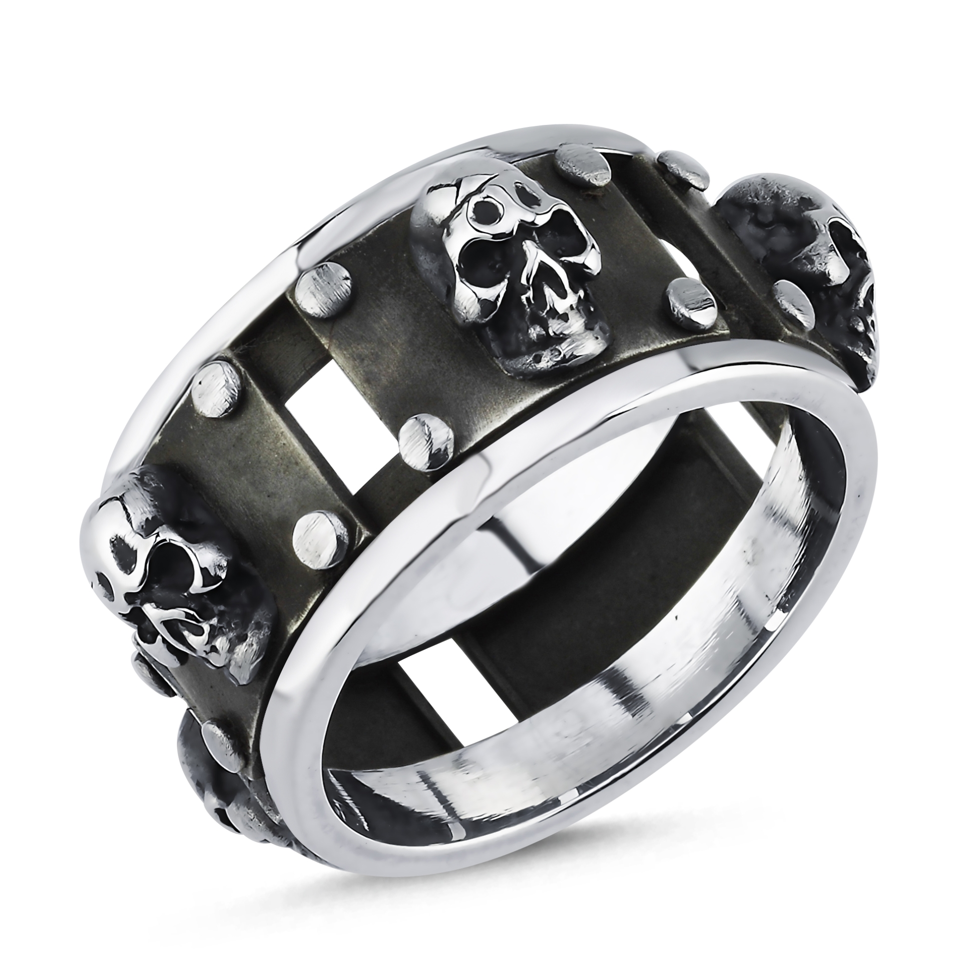 Rivet Skull Gümüş Yüzük resmi