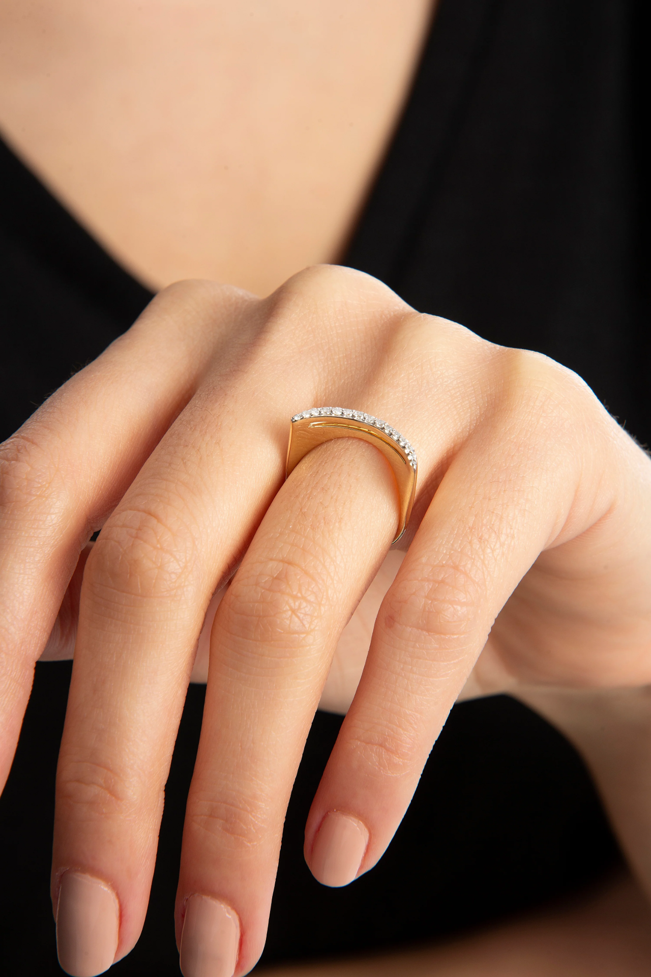 Crescent Diamond Sarı Altın Yüzük resmi