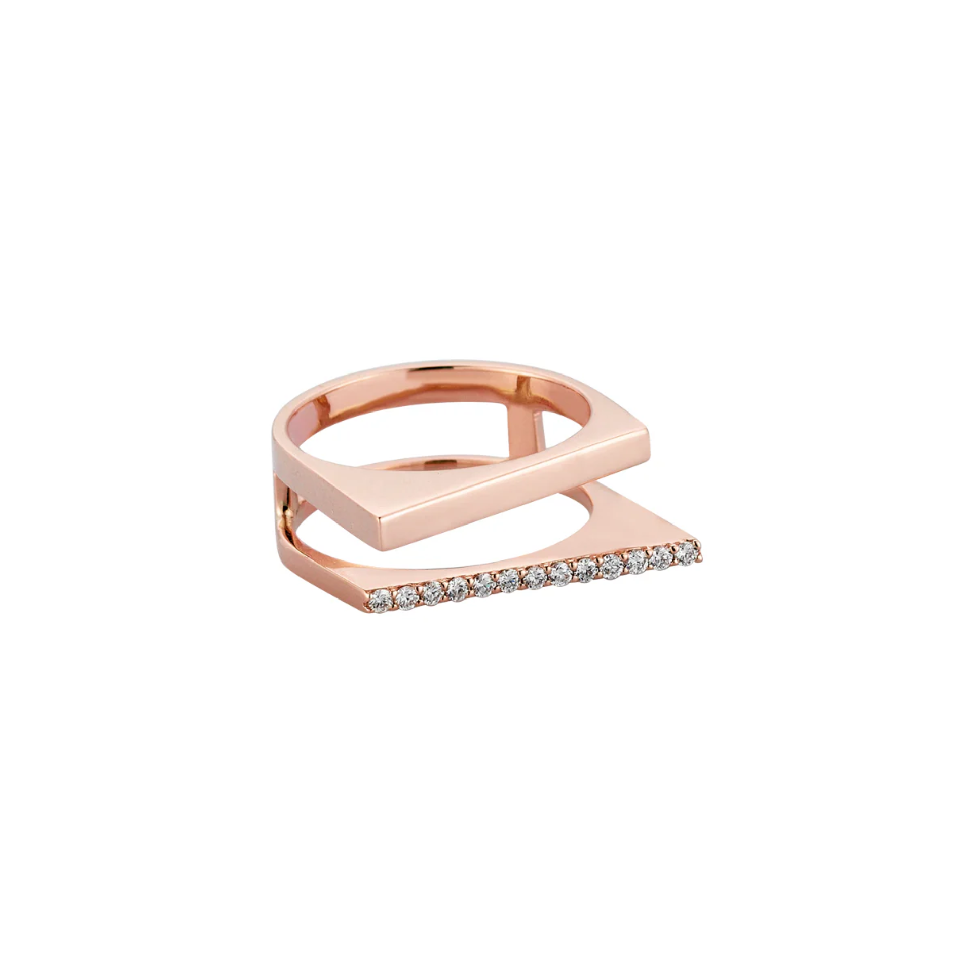 Angled Diamond Double Pembe Altın Yüzük resmi