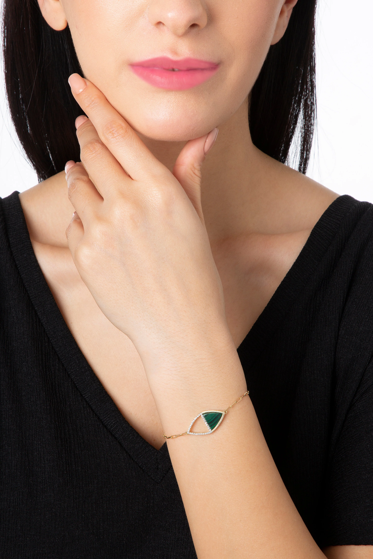 Feminine Glory Mini Green Malahit Sarı Altın Bilezik resmi