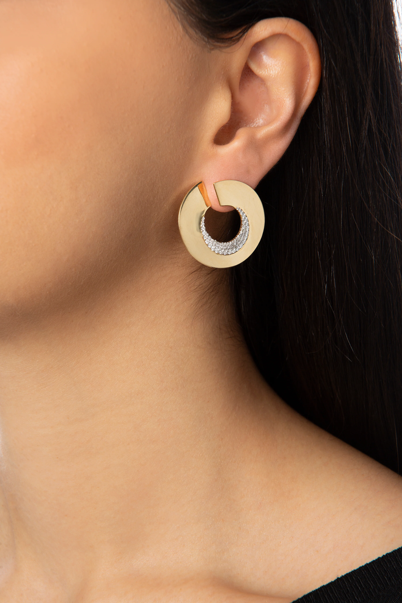 Queen Selena Diamond Sarı Altın Ay Küpe resmi