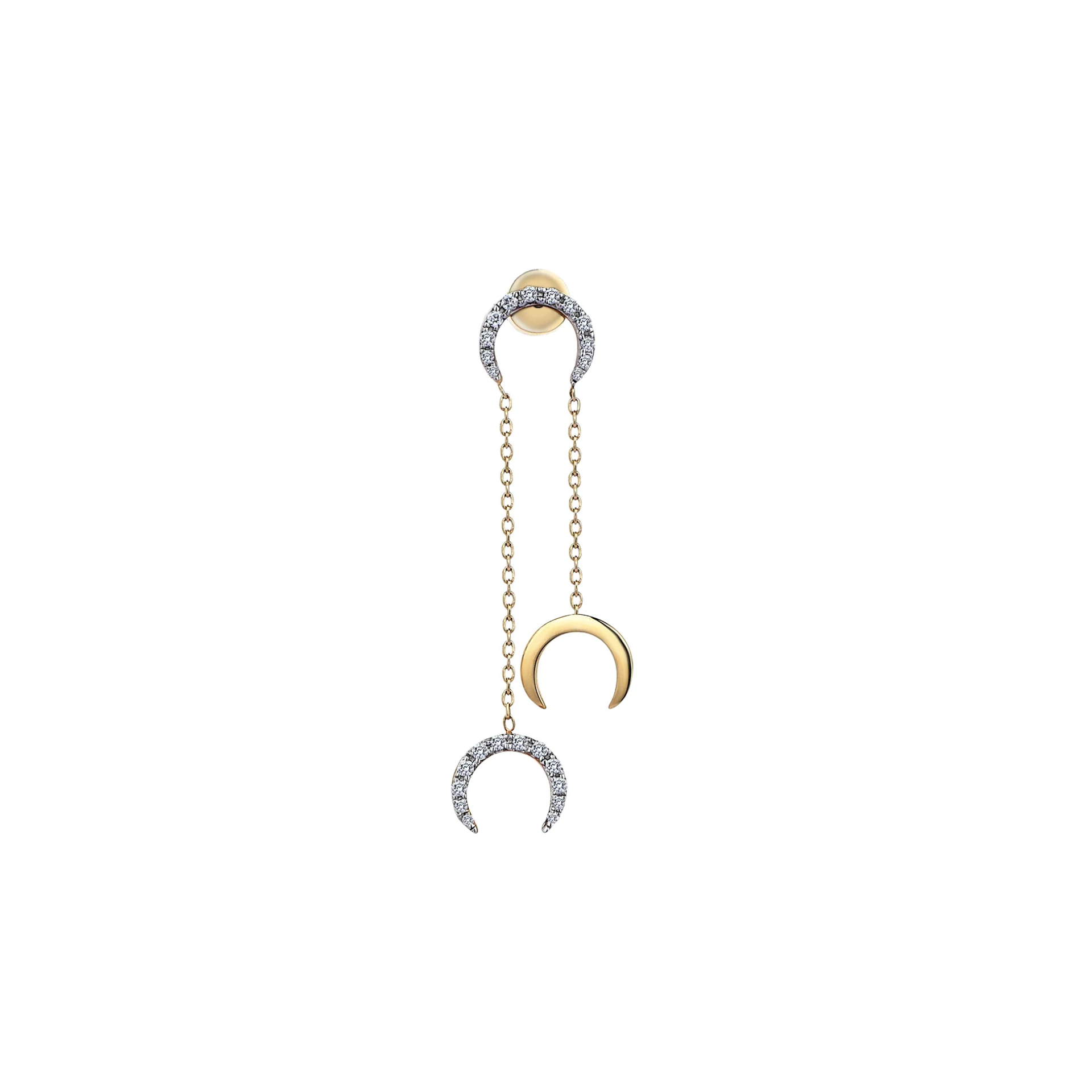 Triple Selena Chain Sarı Altın Ay Küpe resmi