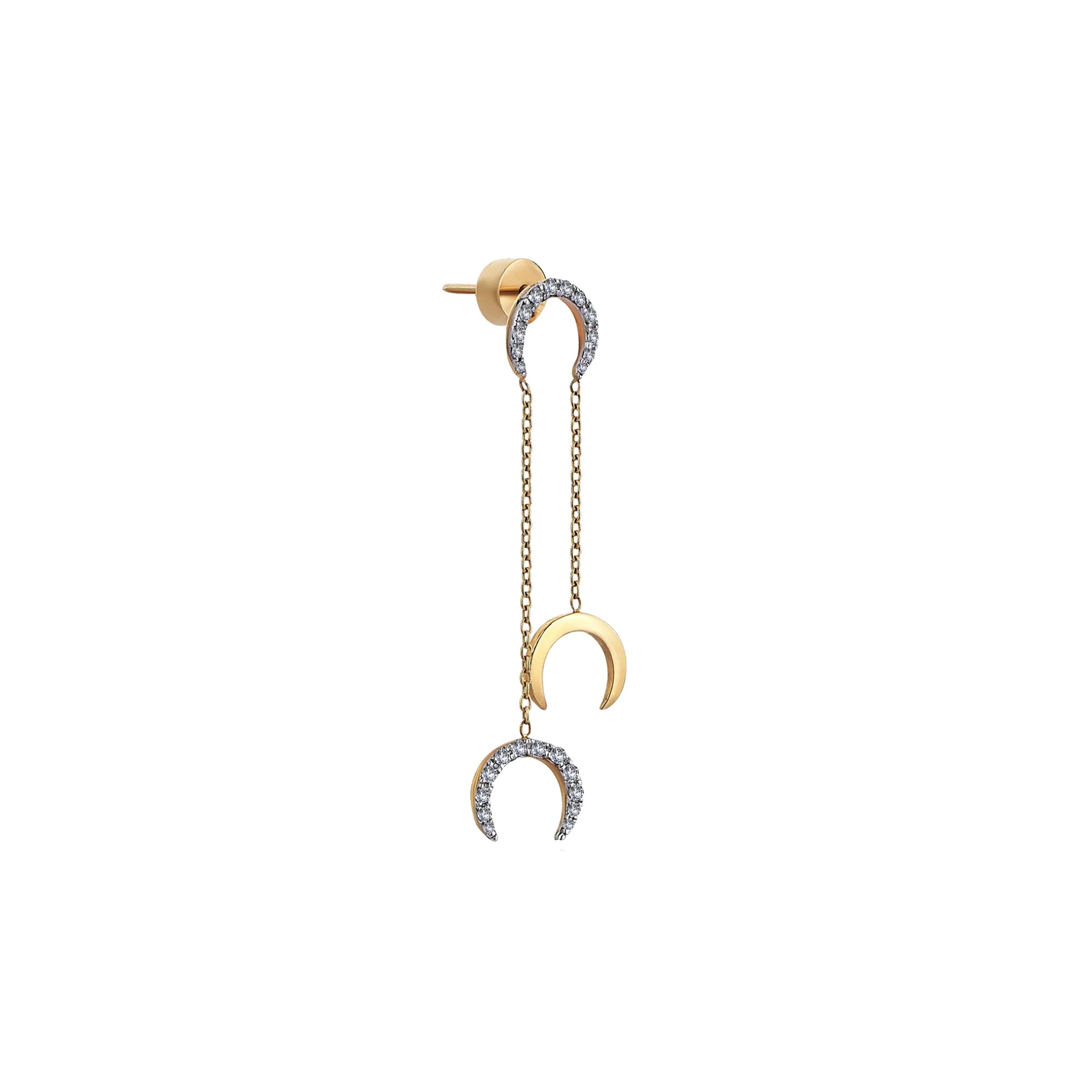 Triple Selena Chain Sarı Altın Ay Küpe resmi