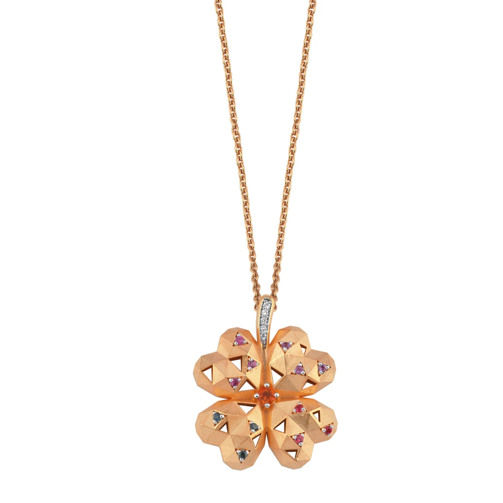 Origami Clover Pembe Altın Kalp Kolye resmi